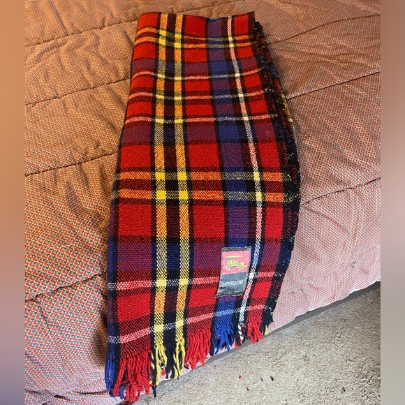 Vintage Supersprint Red Blue Plaid Wool Blanket Stadium Auto Throw 48x64” Fringe - Picture 3 of 6